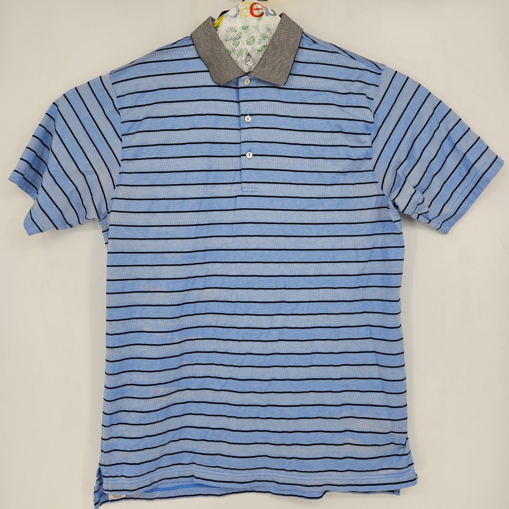 Peter Millar Shirt‎ Mens XL Polo Performance Blue Striped Short Sleeve Casual
